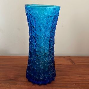 Stunning 1970s vintage bark texture vase blue turquoise